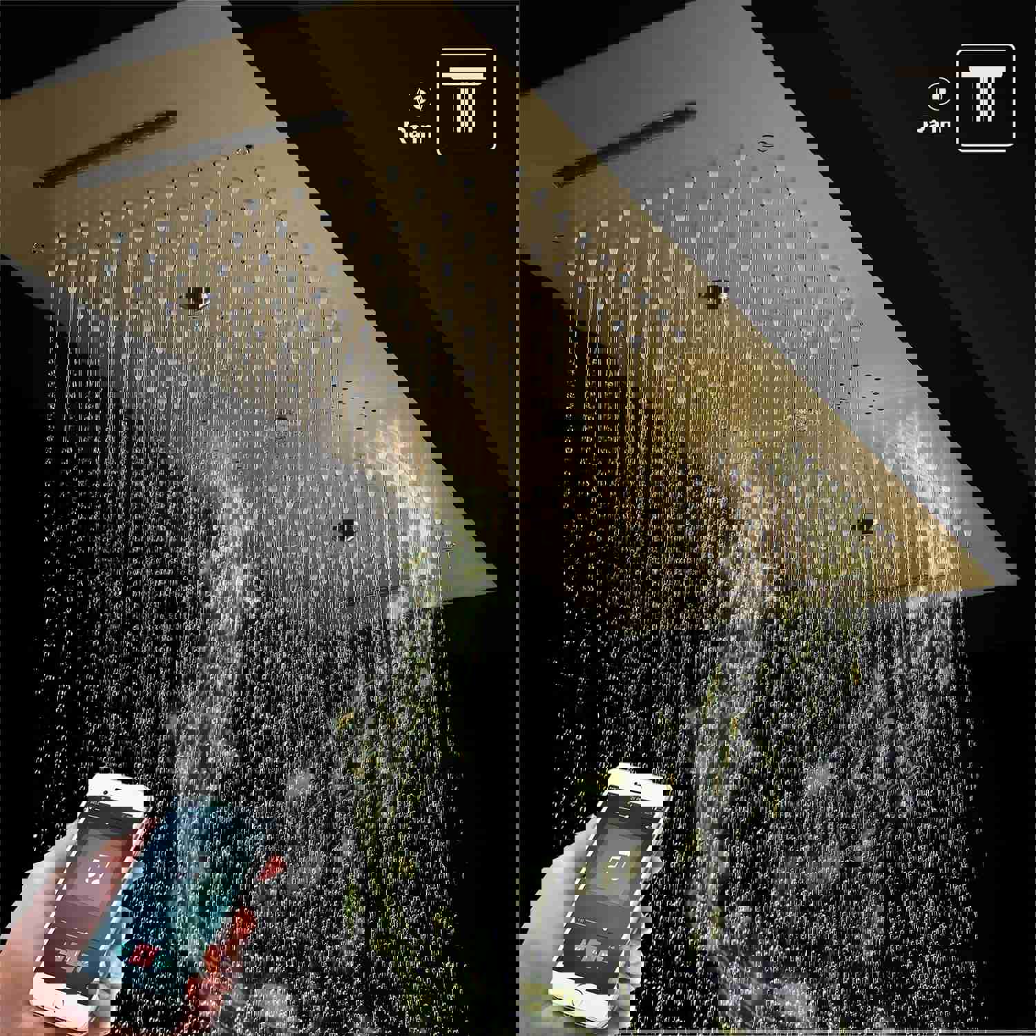 MULTNOMAH 36 IN DUAL SHOWERHEAD COMPLETE LED MUSIC SHOWER SET WITH 6 BODY JETS AND 2 WALL MOUNTED RAINFALL SHOWERHEADS