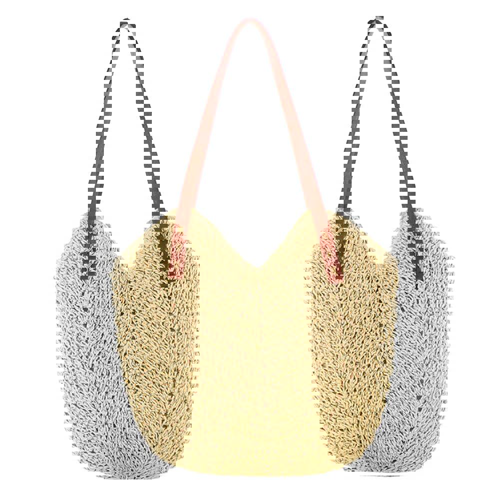 Lkblock Fashion Rattan Women Shoulder Bags - Straw Woven Casual Tote for Summer & Beach