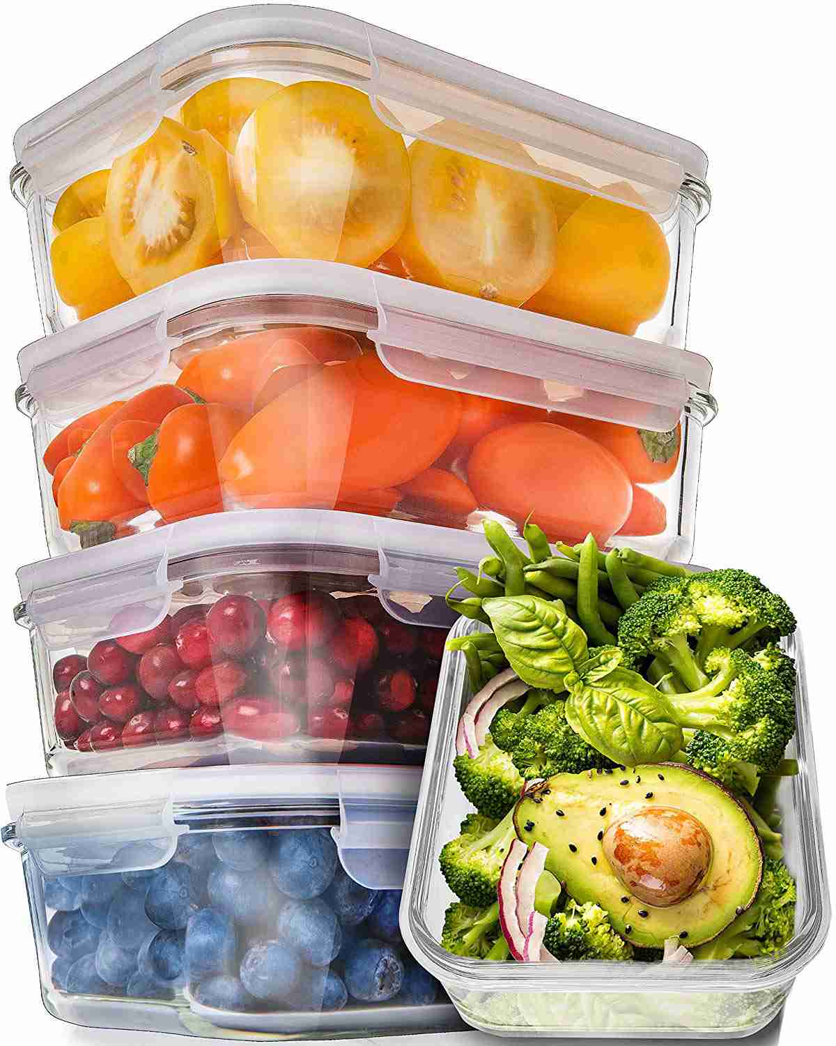 Prep Naturals Glass Meal Prep Containers - 5 Pack, 850ml, BPA-Free, Airtight Food Storage
