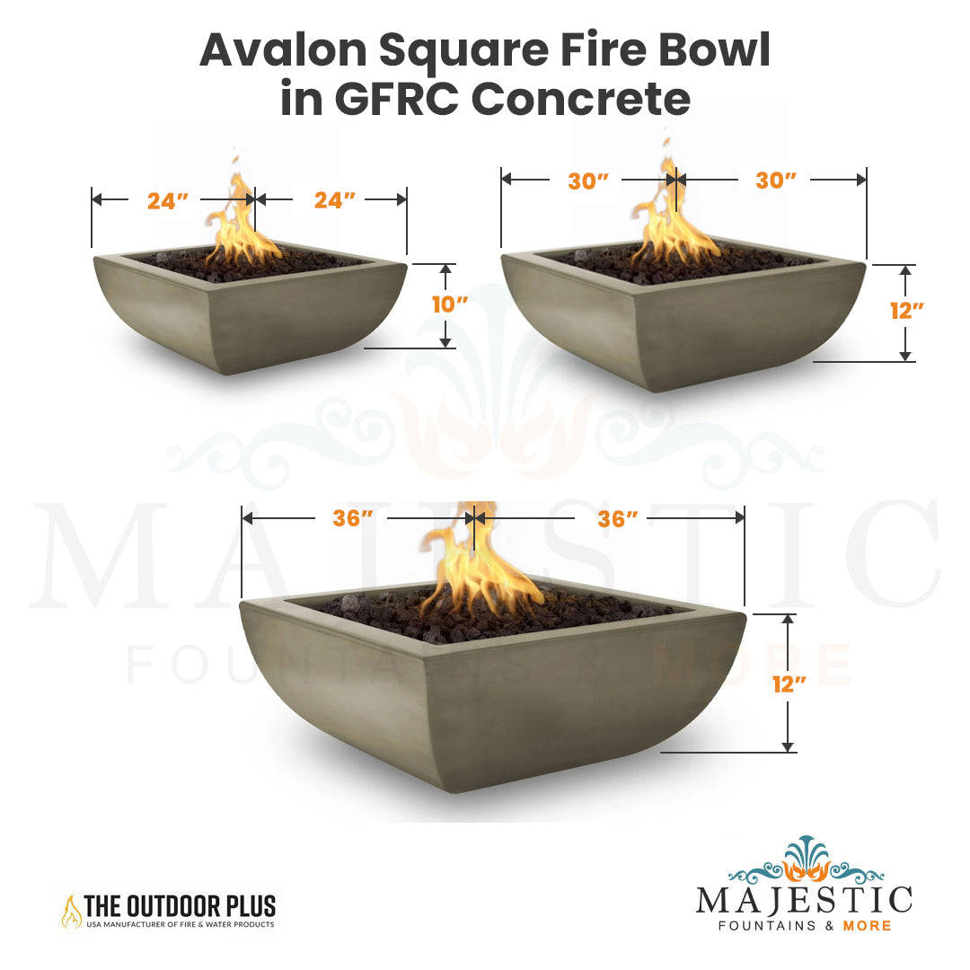 Outdoor Plus Avalon Square Fire Bowl in GFRC Concrete with Free Cover