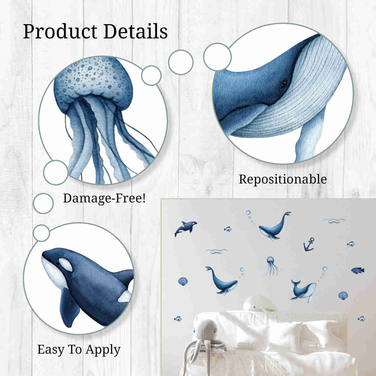 Watercolor Whales Wall Decals