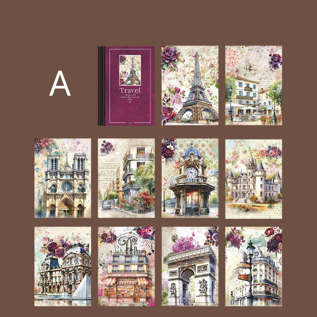 Global Travel Retro Scrapbook Paper - 30pcs Pack with 10 Unique Designs