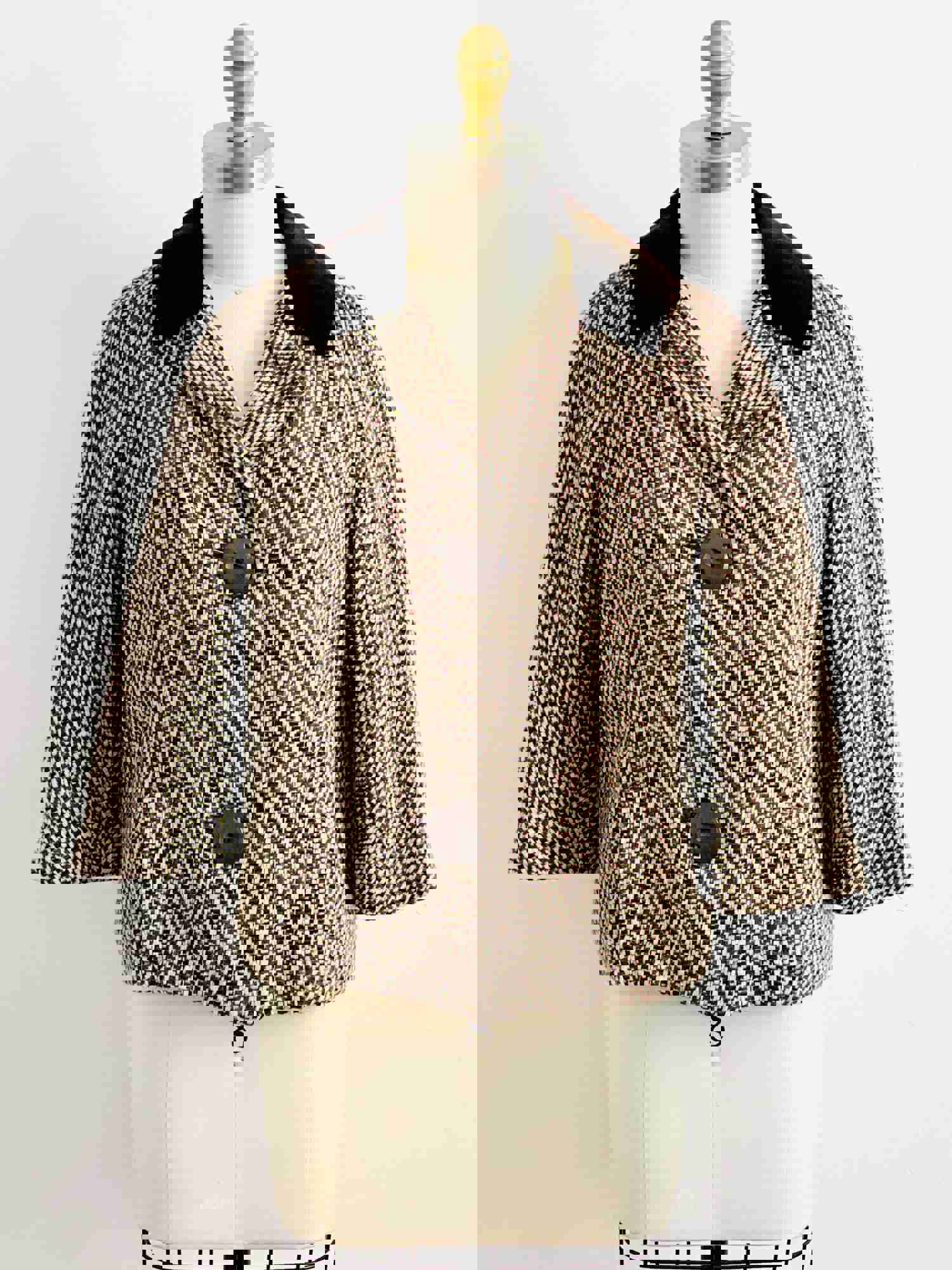 Vintage 1940s Tweed Jacket with Velvet Collar and Large Buttons