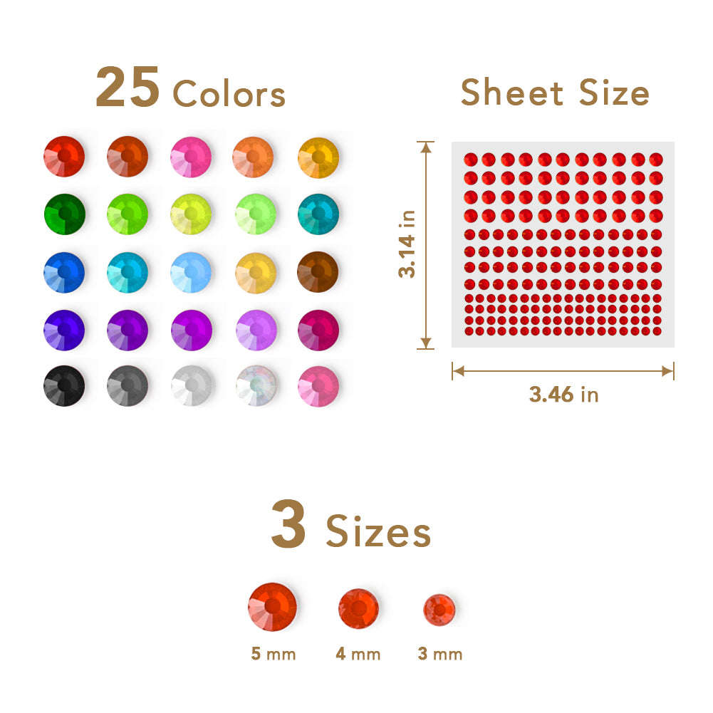 Nicpro Self-Adhesive Rhinestone Stickers - 4125 Pieces in 25 Colors & 3 Sizes for Nail, Crafts, Festival, and Makeup