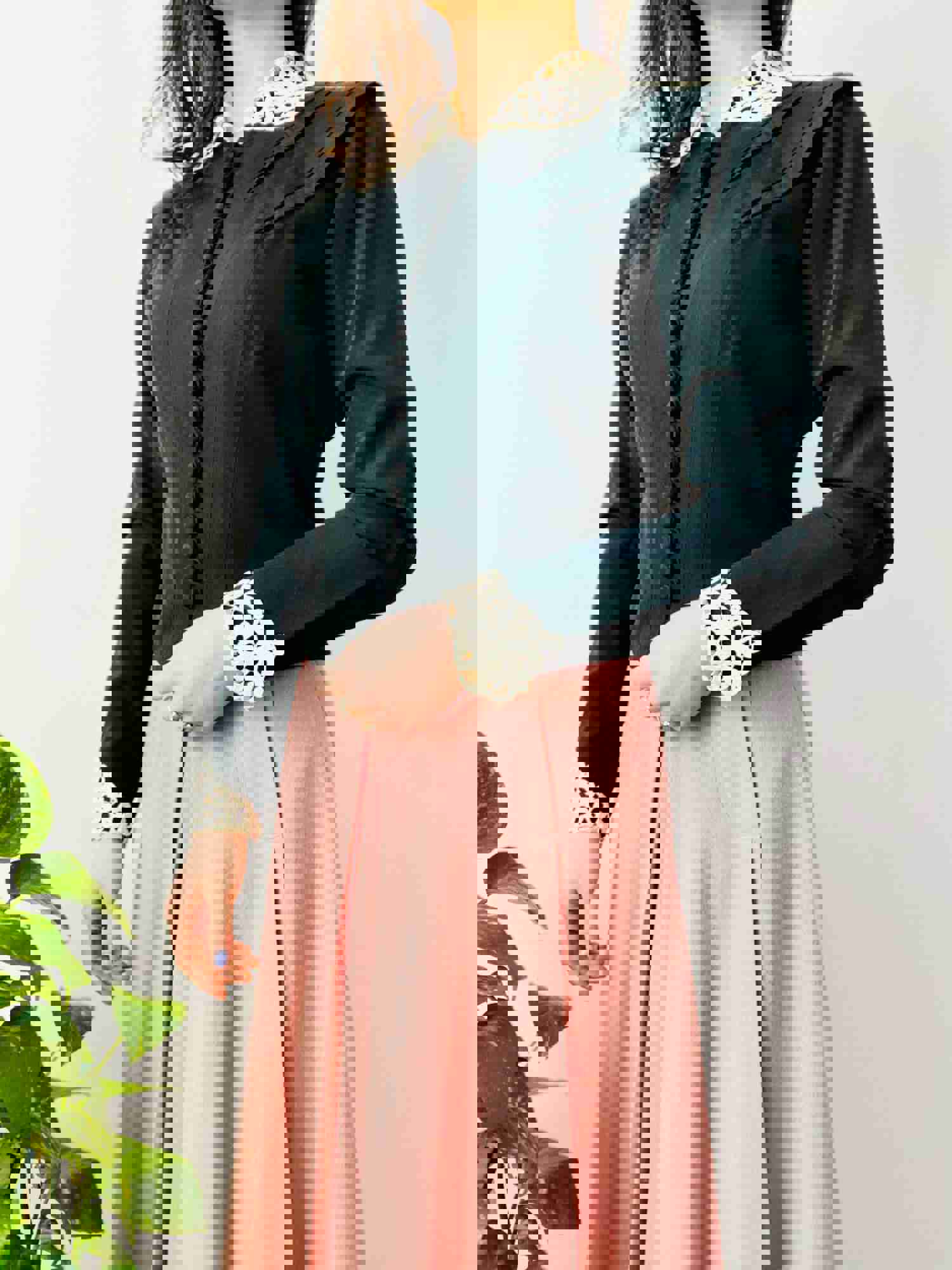 Vintage 1930s Black Lace Jacket with French Buttons