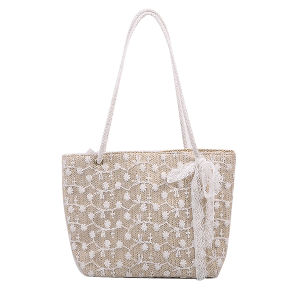 Lkblock Fashion Rattan Women Shoulder Bags - Straw Woven Casual Tote for Summer & Beach