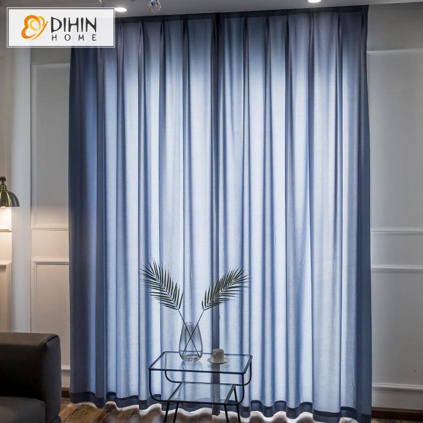 DIHIN HOME Modern Pure Blue Sheer Curtains, Half Blackout Grommet Window Curtain for Living Room, 52x63-inch, 1 Panel