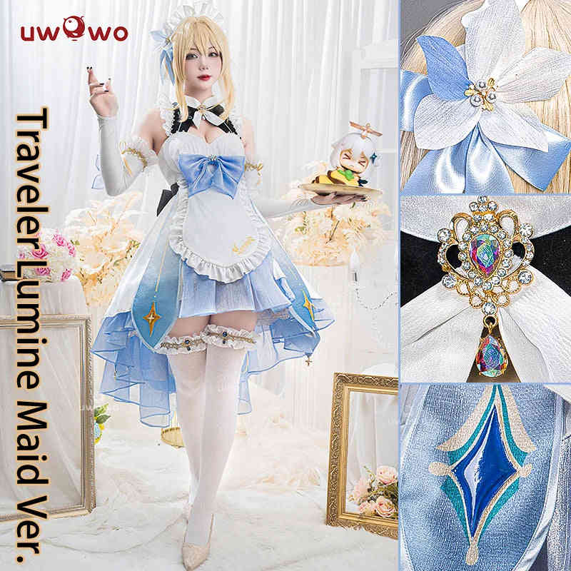 UWOWO Traveler Lumine Cosplay Maid Costume - Genshin Impact Lumine Maid Dress Halloween Costume