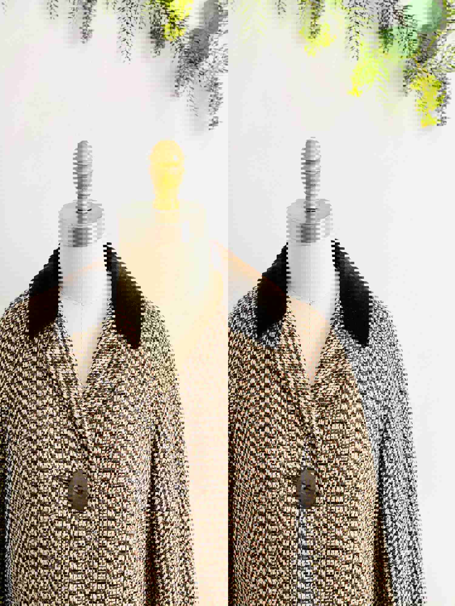 Vintage 1940s Tweed Jacket with Velvet Collar and Large Buttons