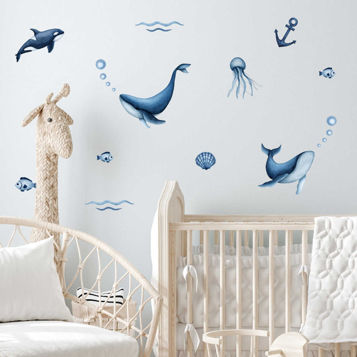Watercolor Whales Wall Decals