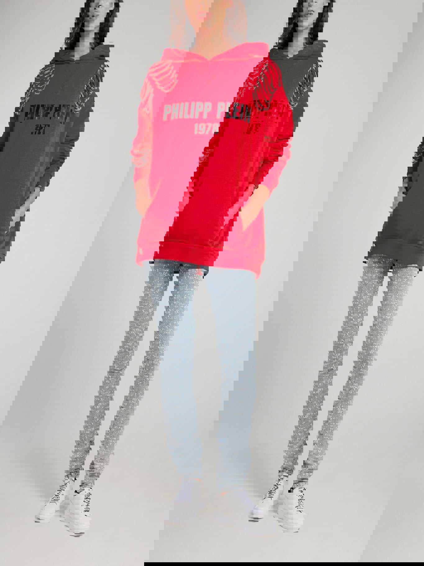 Red Chain Embellished Logo Hoodie - Philipp Plein