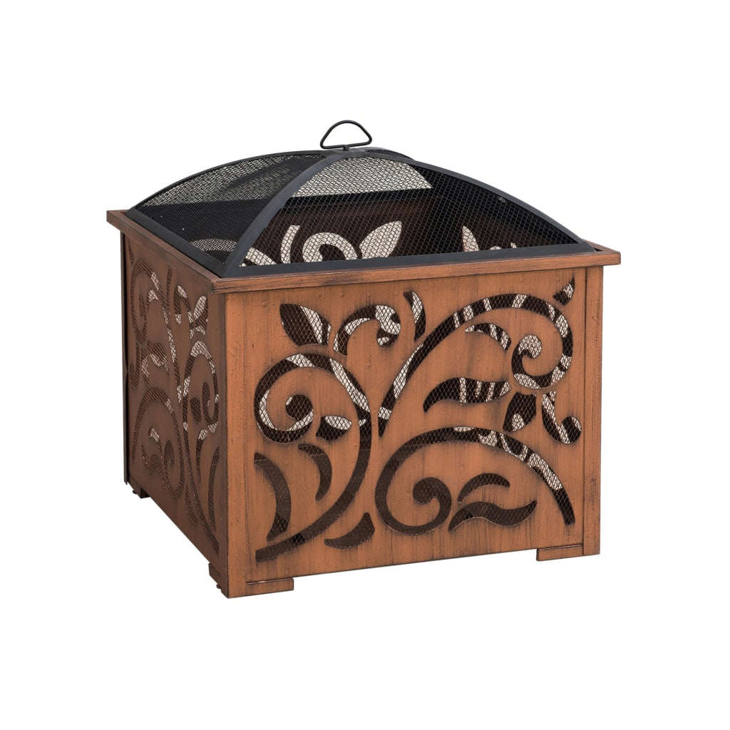 Sunjoy 26 in. Outdoor Fire Pit - Copper Steel Wood Burning Patio Fire Pit with Mesh Screen and Fire Poker
