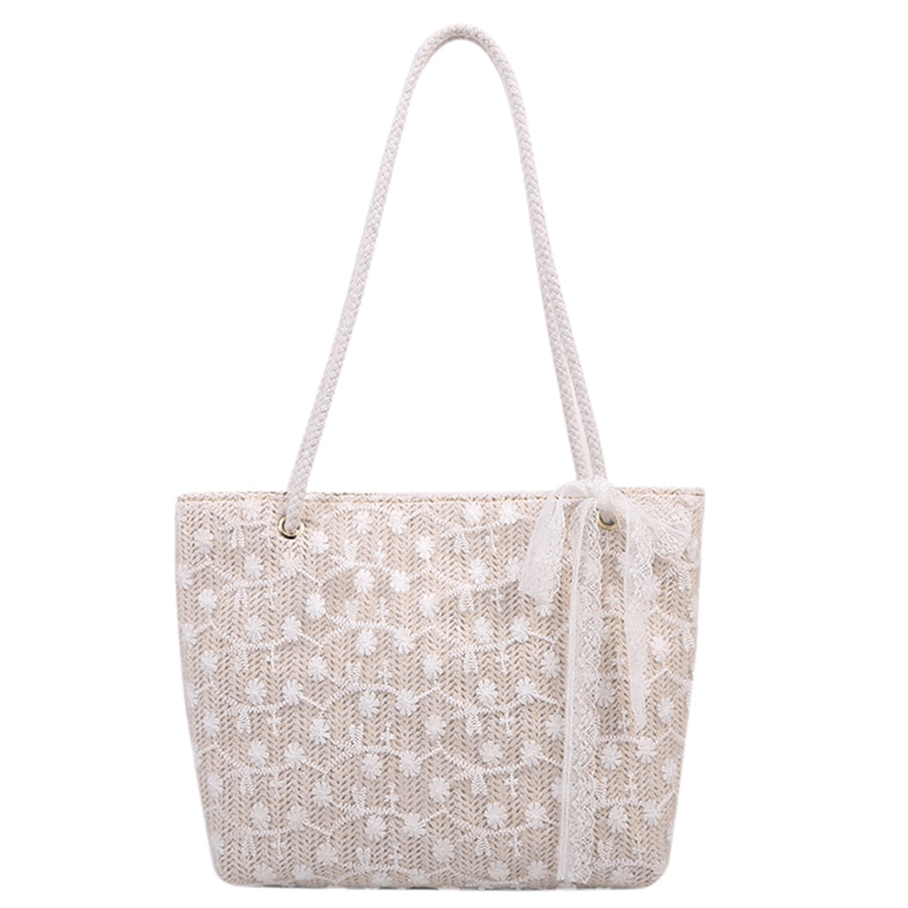 Lkblock Fashion Rattan Women Shoulder Bags - Straw Woven Casual Tote for Summer & Beach