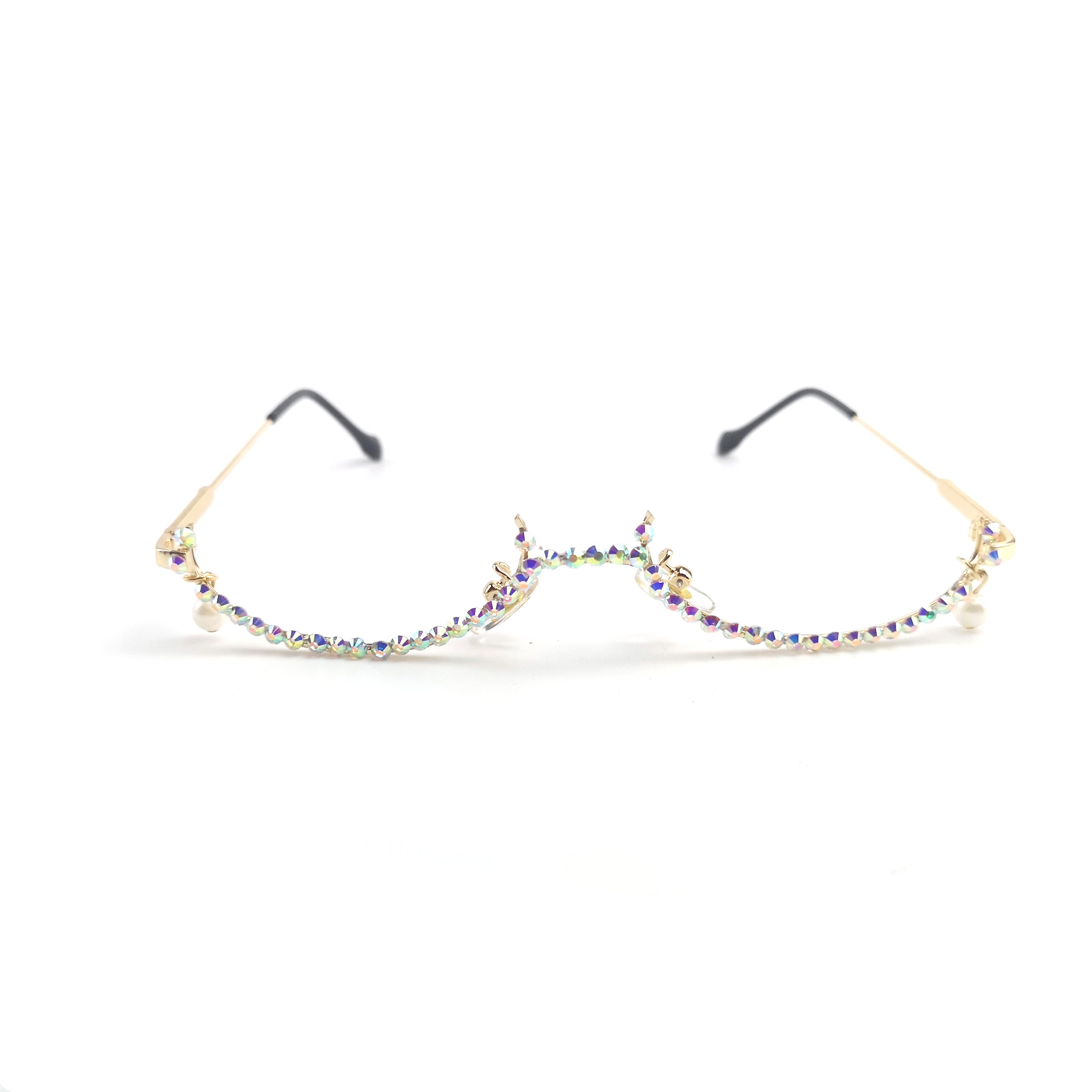 Diamond Eyeglasses Frame for Women - Water Drop Lensless Chain Pendant Half Frame Rhinestone Glasses Shades