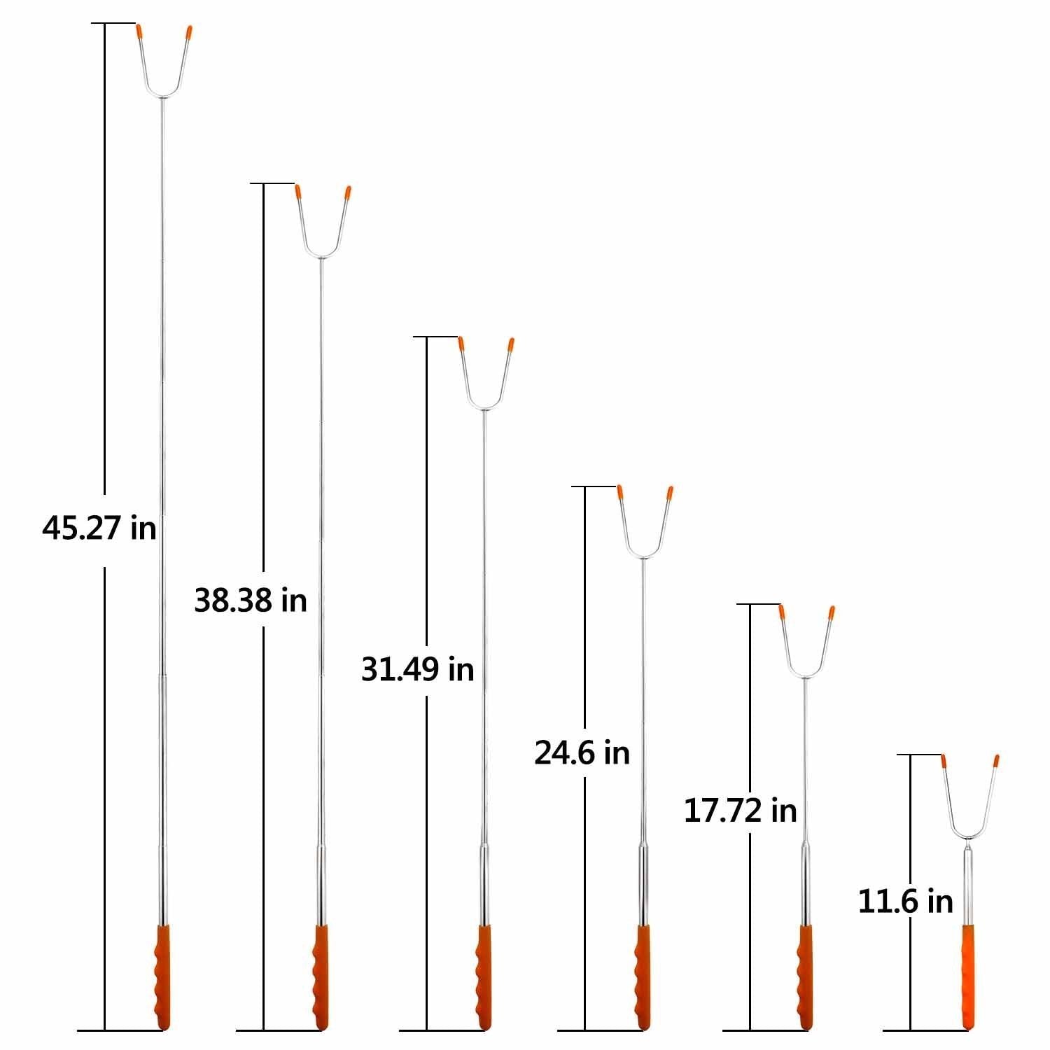 GikPal 6-Pack Extendable Stainless Steel Marshmallow Roasting Sticks for BBQ and Camping