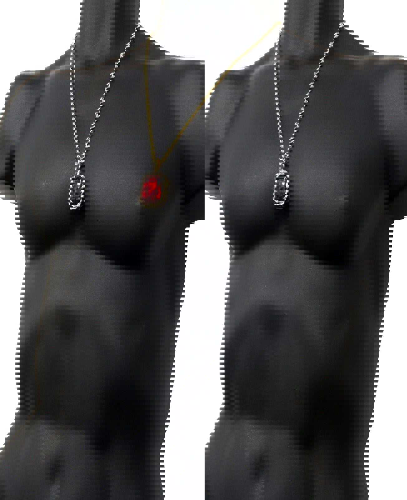 ICED OUT GOLD PT CZ WATCH, RUBY NECKLACE & EARRINGS GIFT COMBO SET