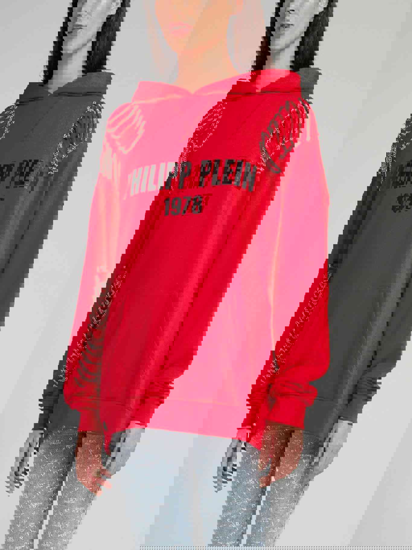 Red Chain Embellished Logo Hoodie - Philipp Plein