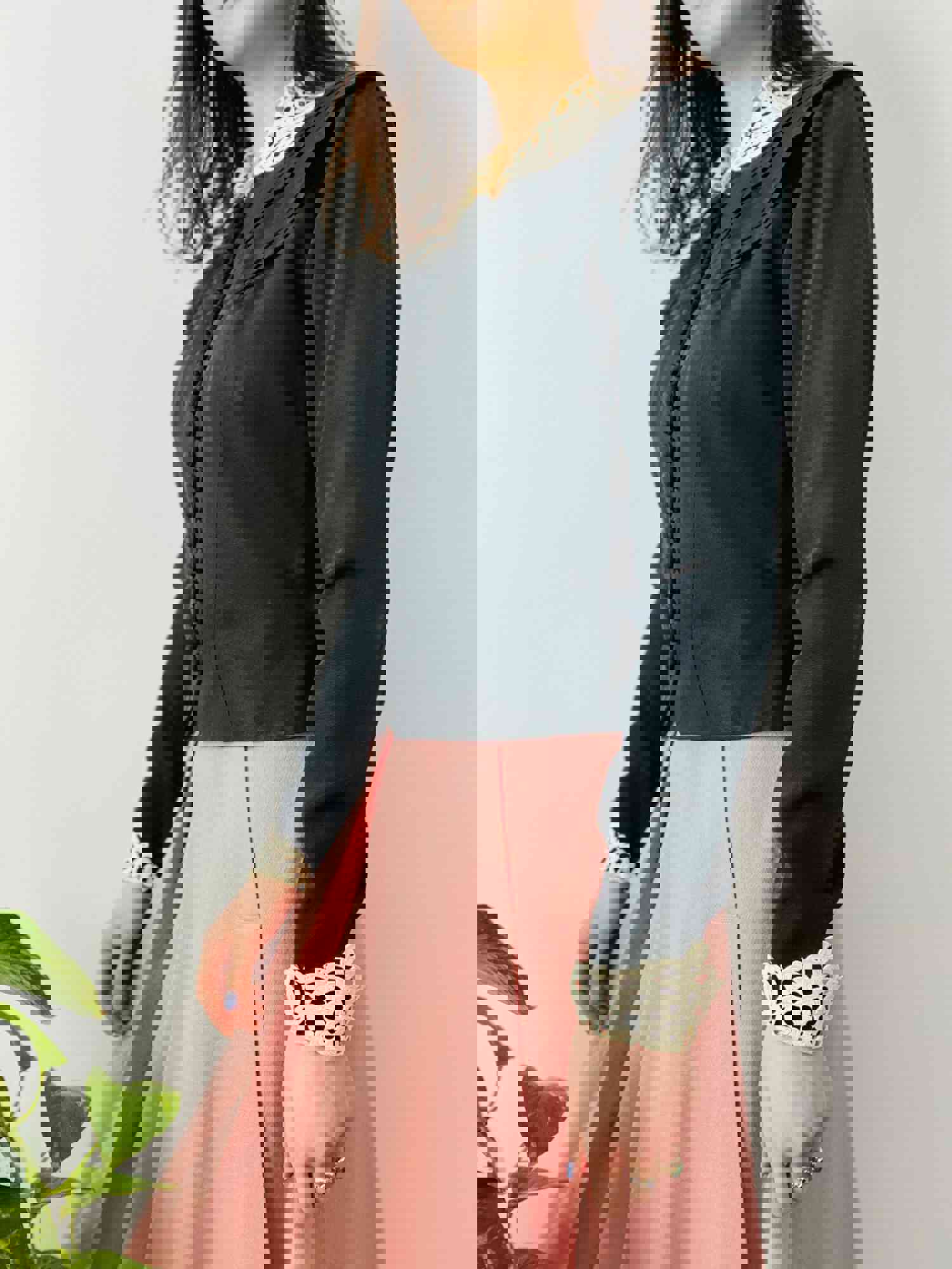 Vintage 1930s Black Lace Jacket with French Buttons