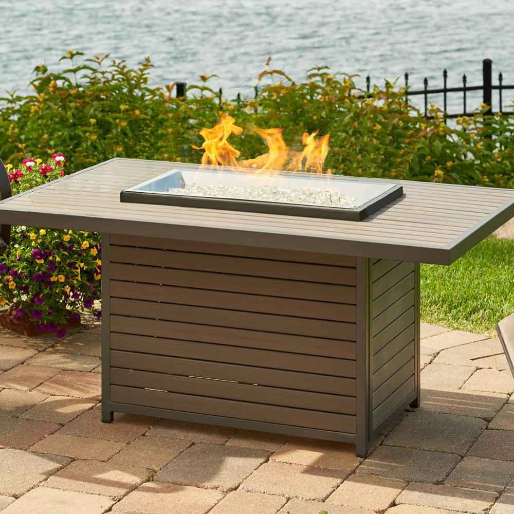 The Outdoor GreatRoom Company Brooks 50-Inch Rectangular Propane Gas Fire Pit Table - Grey