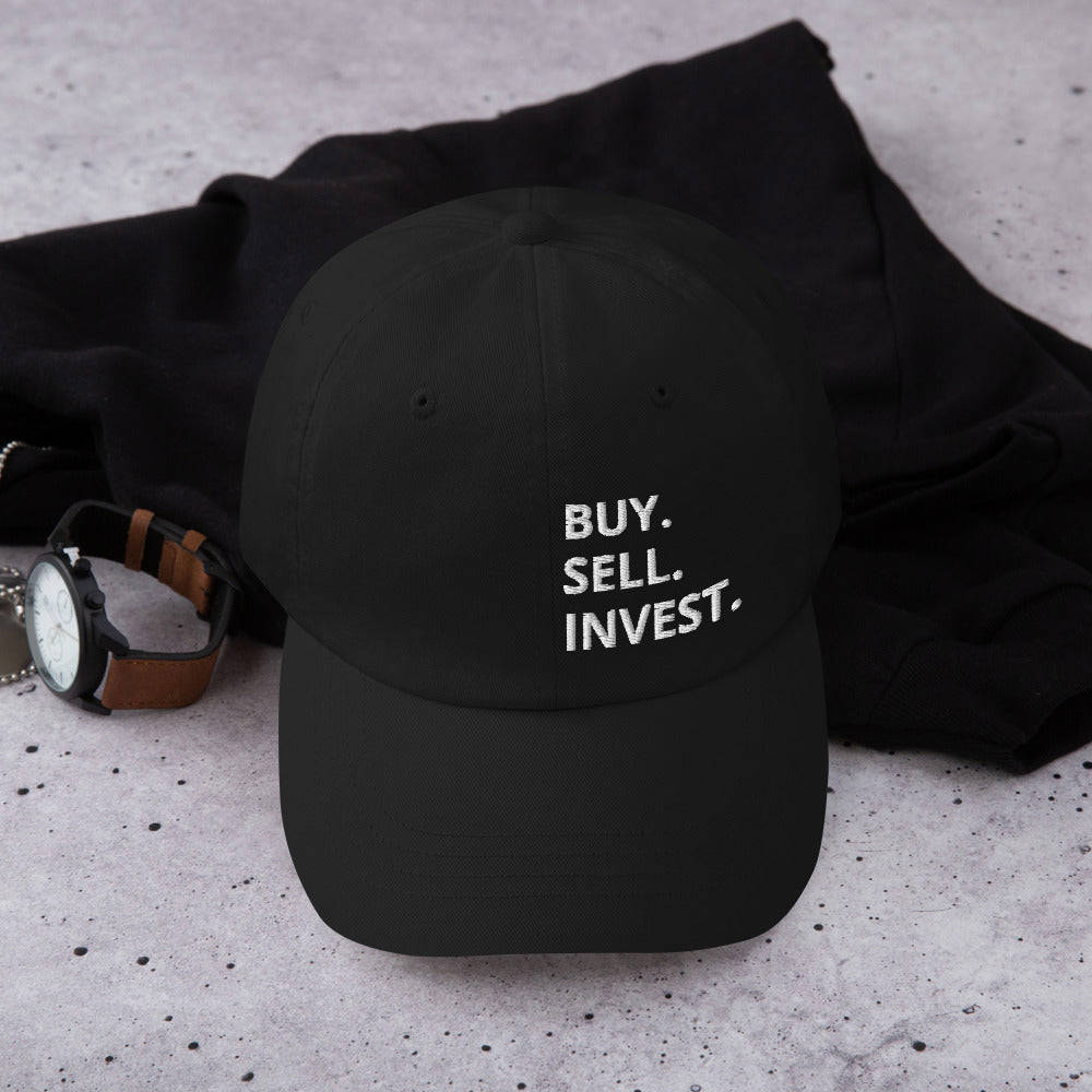 Buy. Sell. Invest. Vertical Dad Hat - Adjustable Low Profile Cap