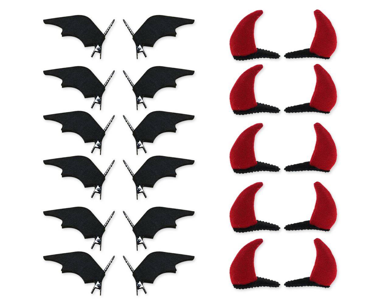 Halloween Bat Wing and Devil Horn Hair Clips (12 Pairs)