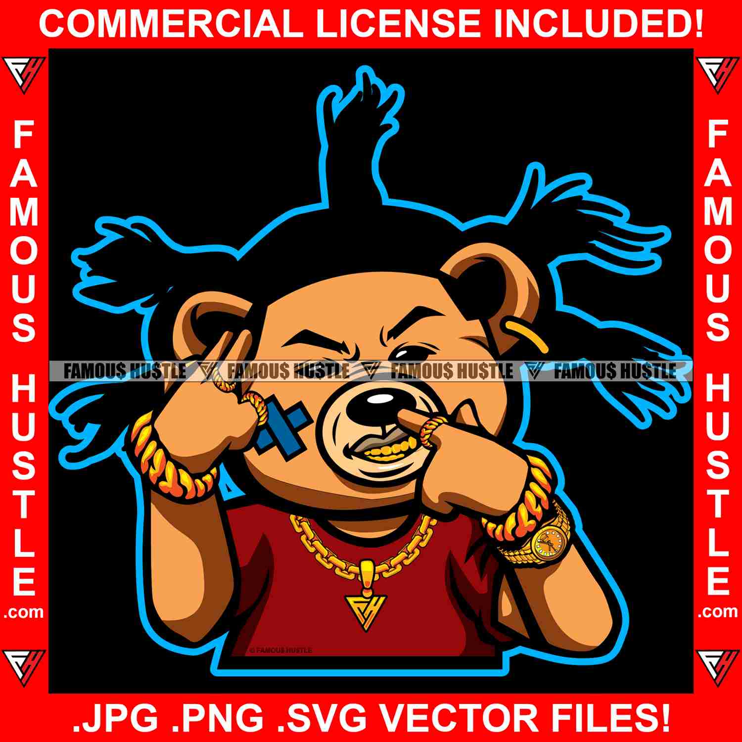 Hip Hop Teddy Bear Graphic Design T-Shirt Print File