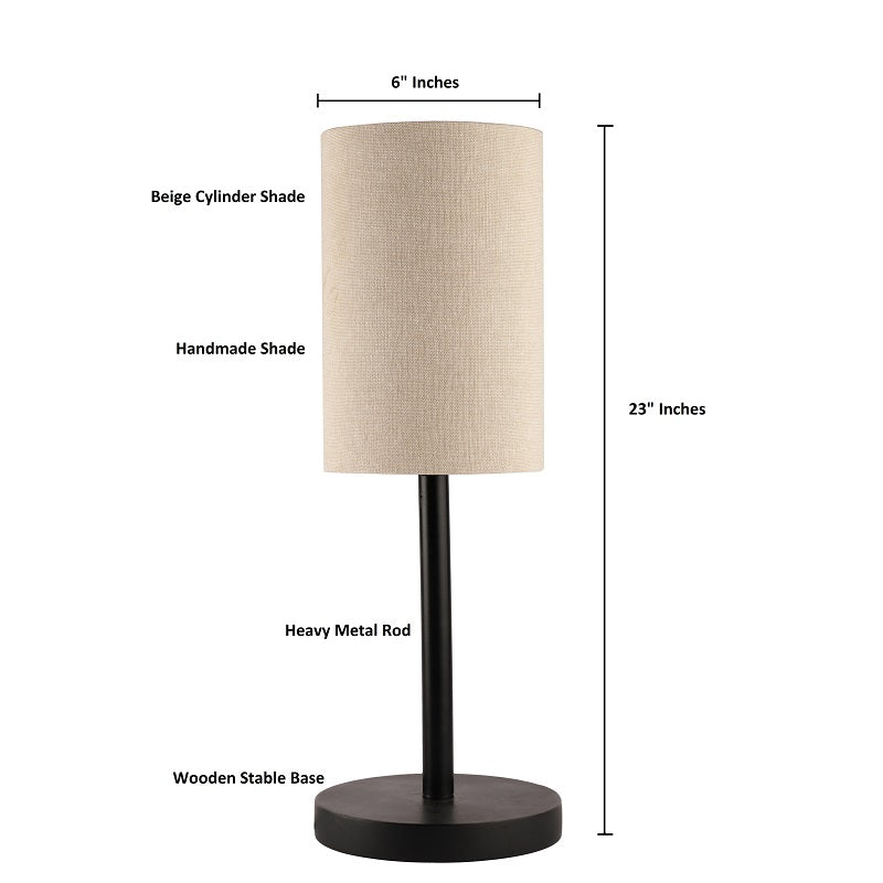 BTR CRAFTS Raven Black Metal Table Lamp with Cylinder Lampshade