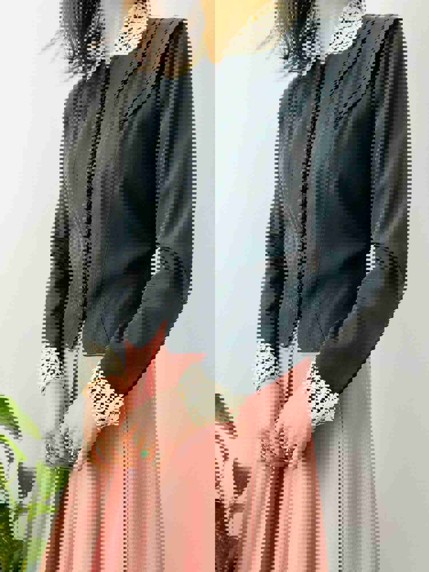 Vintage 1930s Black Lace Jacket with French Buttons