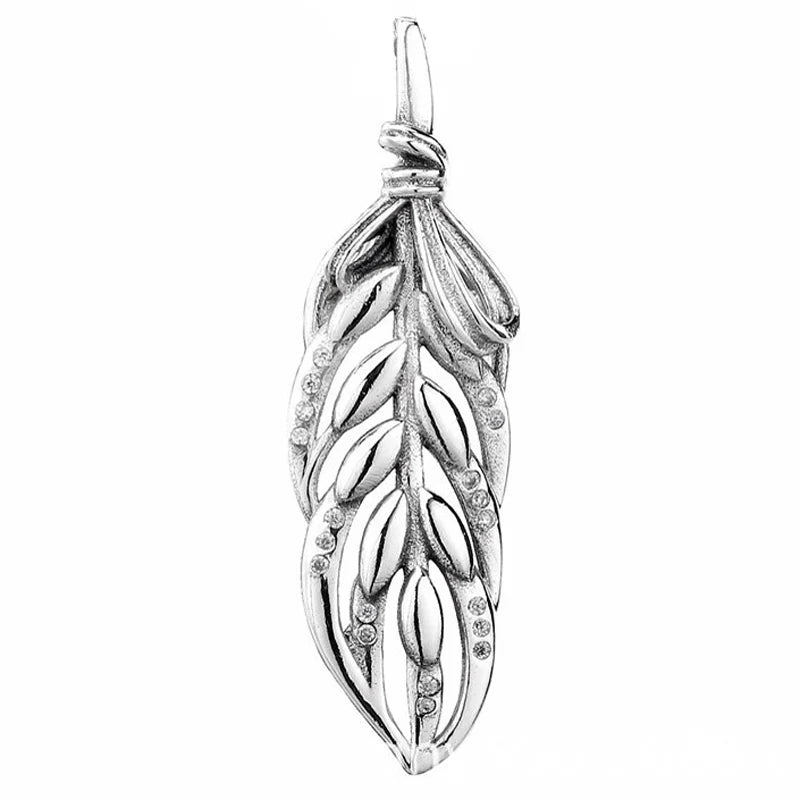 925 Sterling Silver Pearl Drop Pine Needle Feather Wheat Necklace Pendant Beads for DIY Jewelry