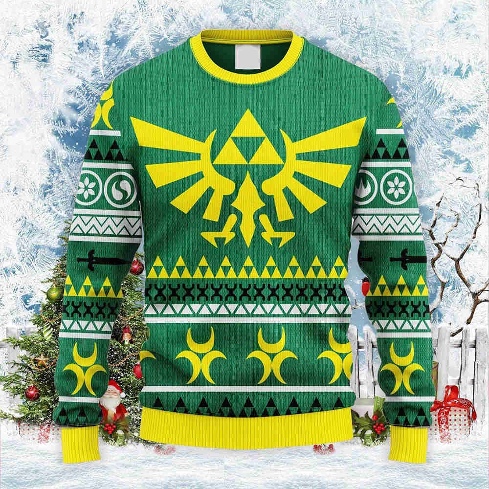 The Legend Of Zelda Sweatshirt - Royal Crest Graphic Ocarina Of Time Pattern, Green Unisex