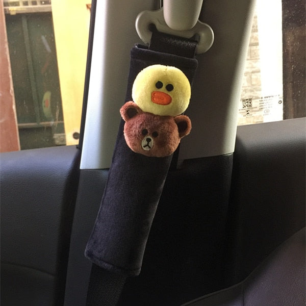 Cute Cartoon Bear Plush Car Safety Seat Belt Cover Shoulder Pad Hand Brake Gear Shifter Cover