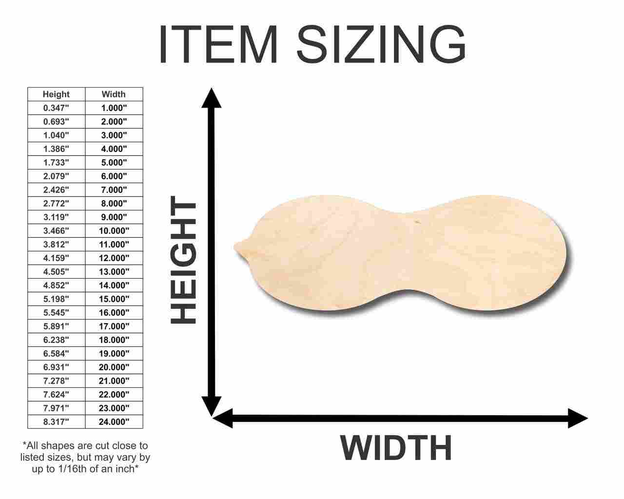 Unfinished Wood Peanut Shape for DIY Crafts - Sanded Natural Wood with Lightly Burned Edges