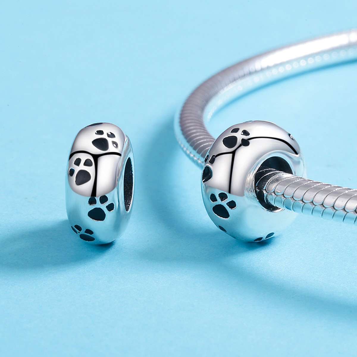 Sterling 925 Silver Footprint Circle Bead Pendant for Pandora & European Charm Bracelets