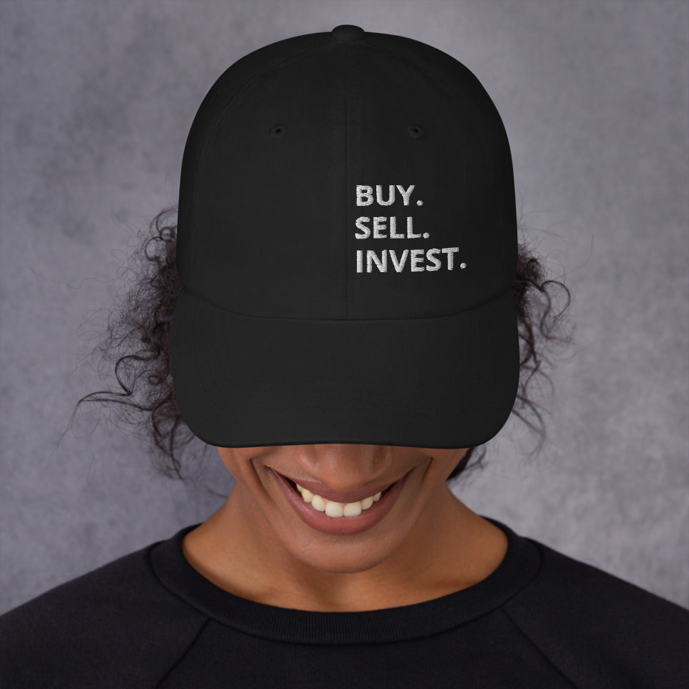 Buy. Sell. Invest. Vertical Dad Hat - Adjustable Low Profile Cap