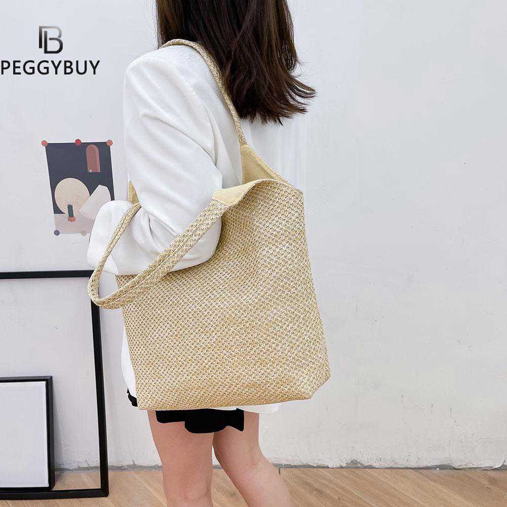 Lkblock Fashion Rattan Women Shoulder Bags - Straw Woven Casual Tote for Summer & Beach