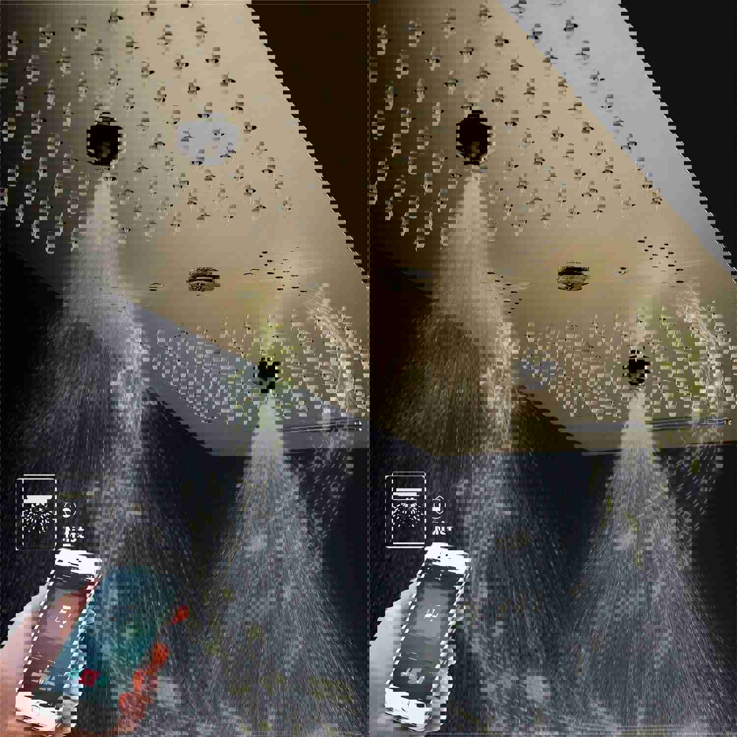 MULTNOMAH 36 IN DUAL SHOWERHEAD COMPLETE LED MUSIC SHOWER SET WITH 6 BODY JETS AND 2 WALL MOUNTED RAINFALL SHOWERHEADS