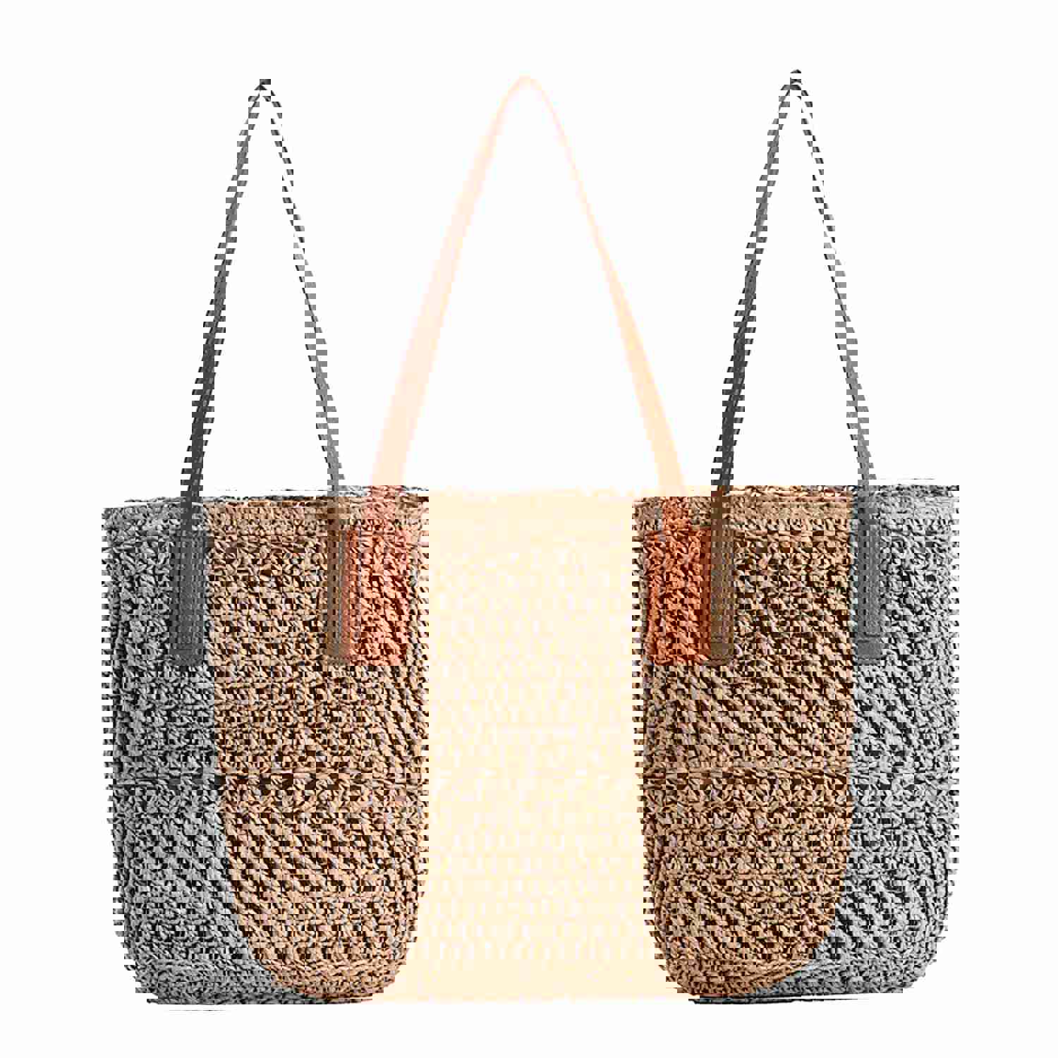 Lkblock Fashion Rattan Women Shoulder Bags - Straw Woven Casual Tote for Summer & Beach