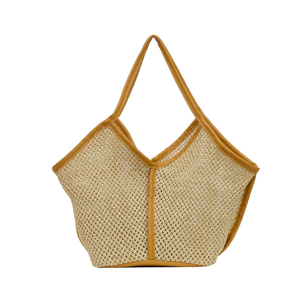 Lkblock Fashion Rattan Women Shoulder Bags - Straw Woven Casual Tote for Summer & Beach