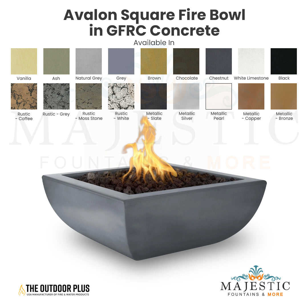 Outdoor Plus Avalon Square Fire Bowl in GFRC Concrete with Free Cover