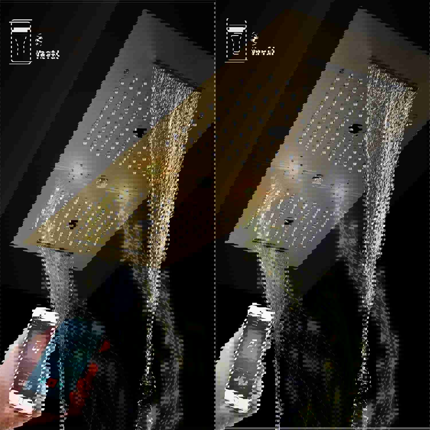 MULTNOMAH 36 IN DUAL SHOWERHEAD COMPLETE LED MUSIC SHOWER SET WITH 6 BODY JETS AND 2 WALL MOUNTED RAINFALL SHOWERHEADS