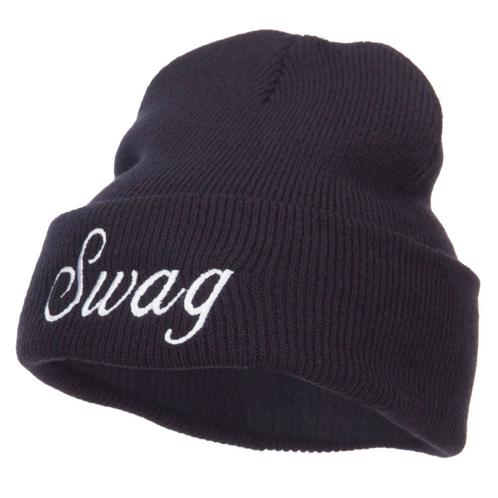 White SWAG Embroidered Long Beanie - Unisex Winter Hat