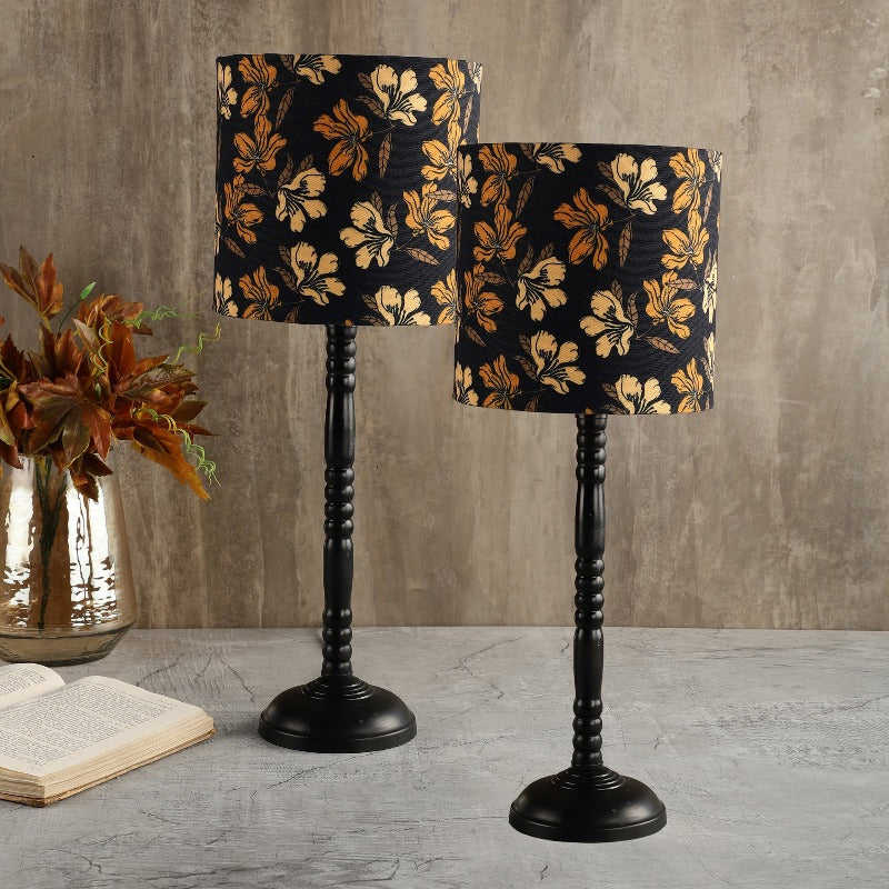 BTR CRAFTS Golden Flower Metal Table Lamp Set of 2 (Bulb not Included)