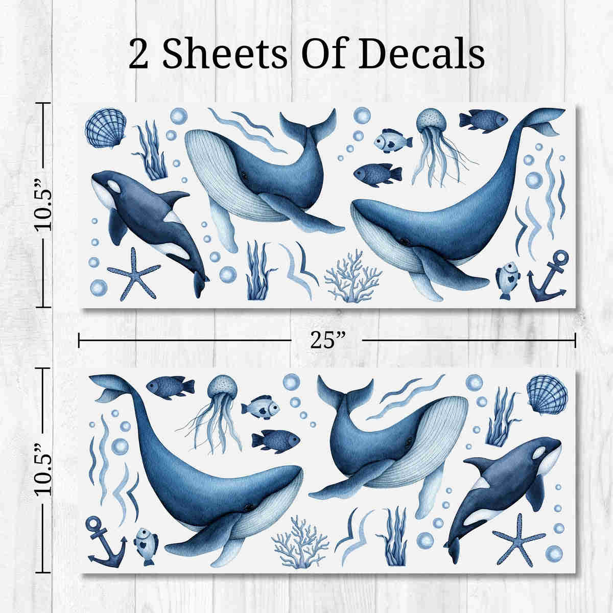Watercolor Whales Wall Decals