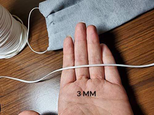 3mm 6/9mm Flat Elastic Band - White Braided Elastic for Sewing, Clothing, Face Masks, and Crafts (200 Yards)