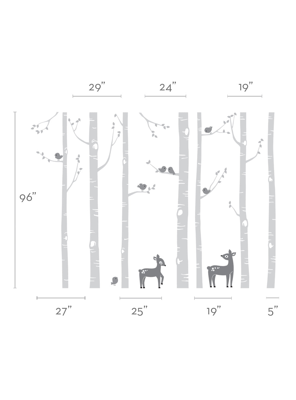 Birch Tree with Bird and Deer Wall Decal - Nature-Themed Nursery Decor