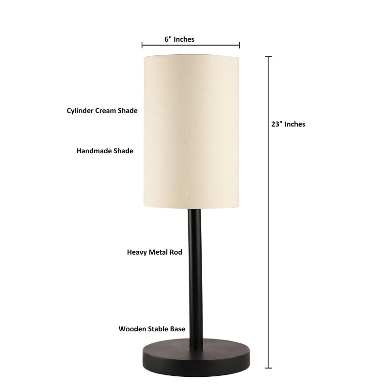 BTR CRAFTS Raven Black Metal Table Lamp with Cylinder Lampshade