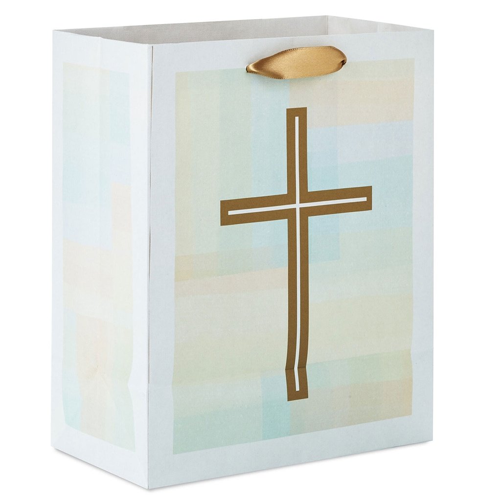 Hallmark Gold Cross Pastel Medium Gift Bag for Religious Occasions
