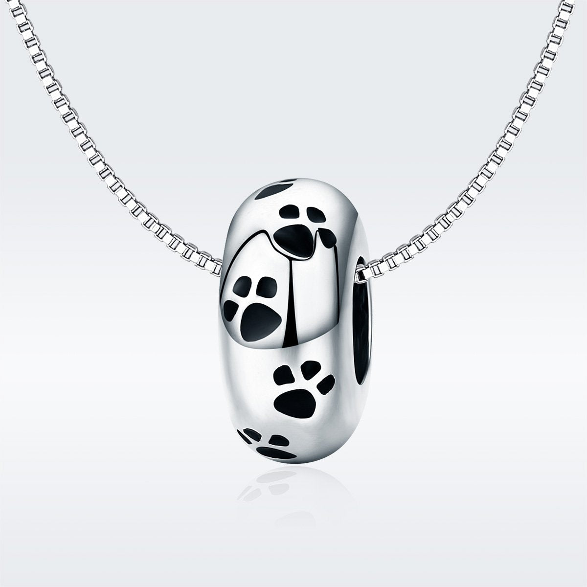 Sterling 925 Silver Footprint Circle Bead Pendant for Pandora & European Charm Bracelets