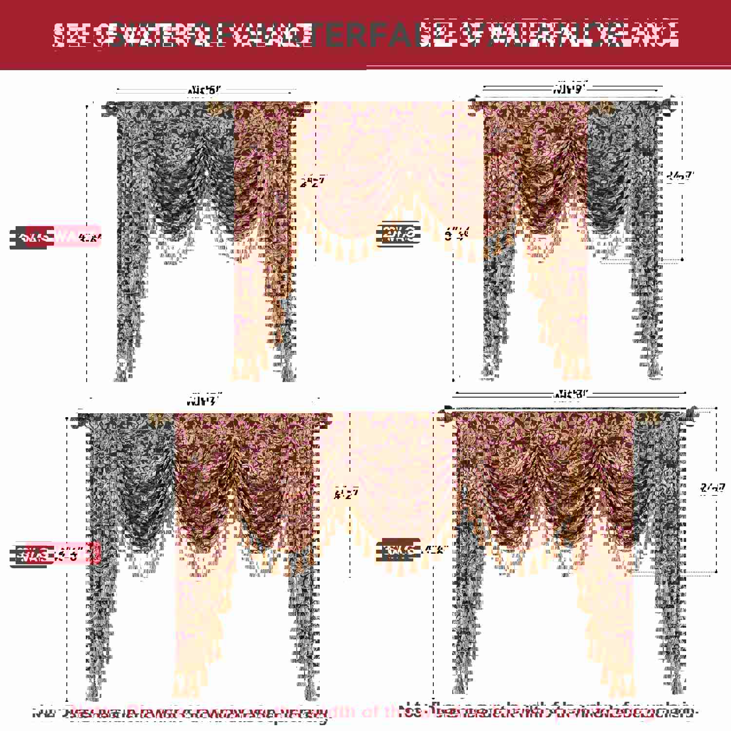 Lafaye Swag Valance - Classic Damask Pattern Waterfall Window Valance