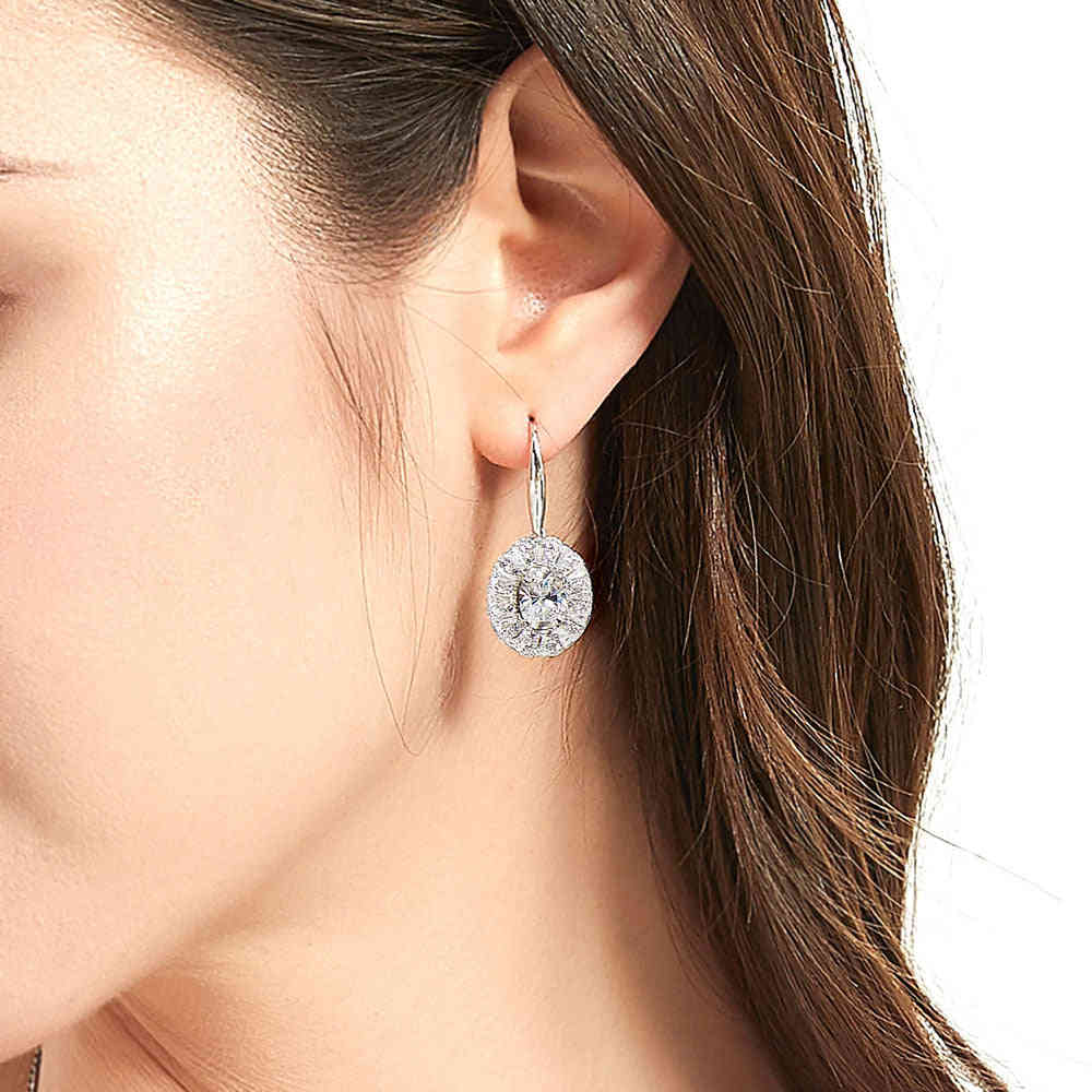 Halo Art Deco Oval CZ Pendant Necklace in Sterling Silver